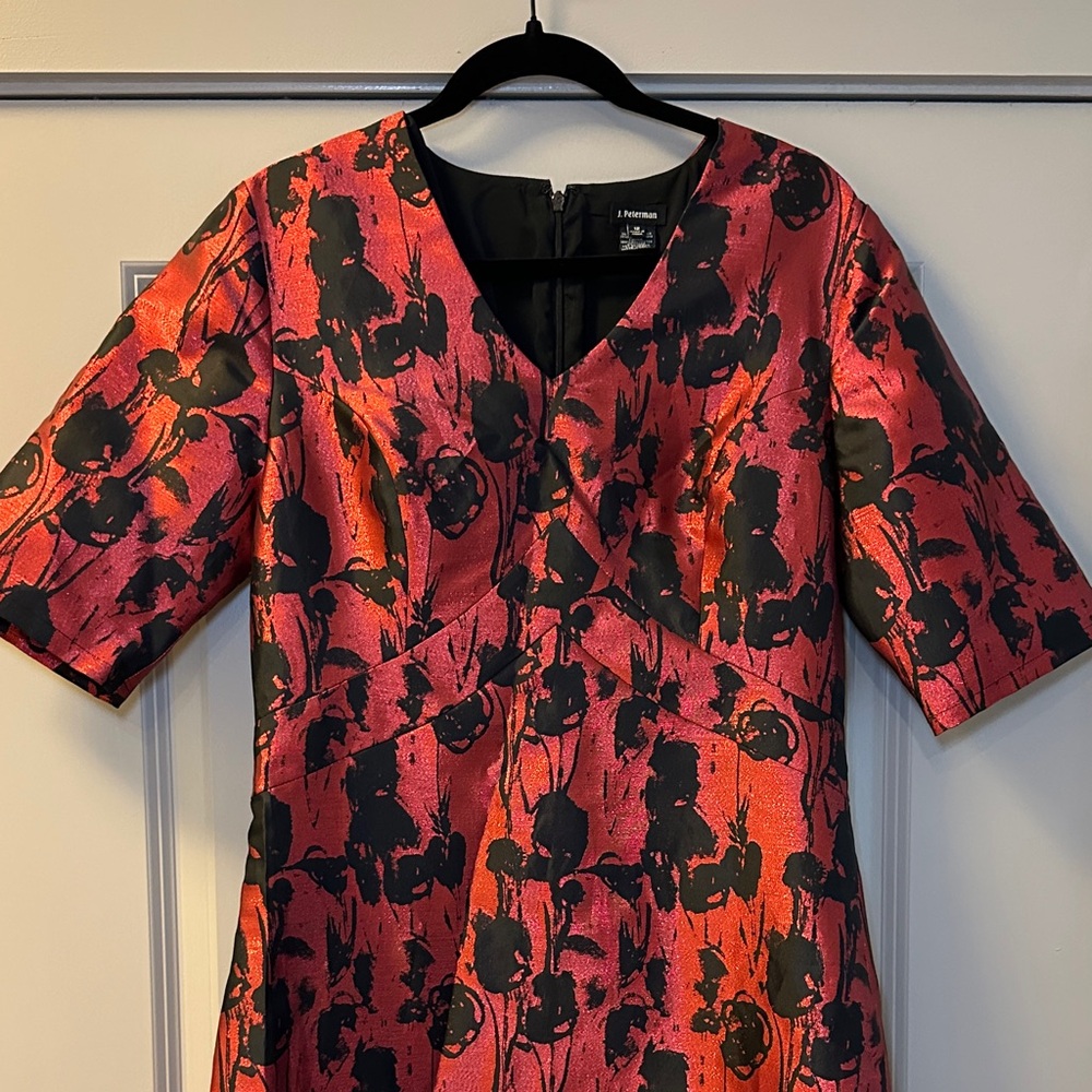 J. Peterman Red and Black Abstract Midi Dress